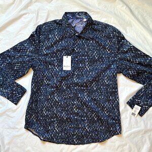 Robert Graham Shirt XL HARDIN Blue Geo Cotton Sports Dress Shirt Classic Fit